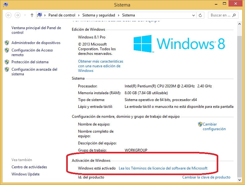 Activación de windows 8 detalles