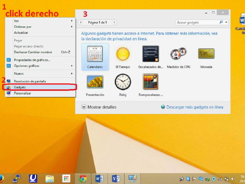 Gadgets en escritorio windows 8
