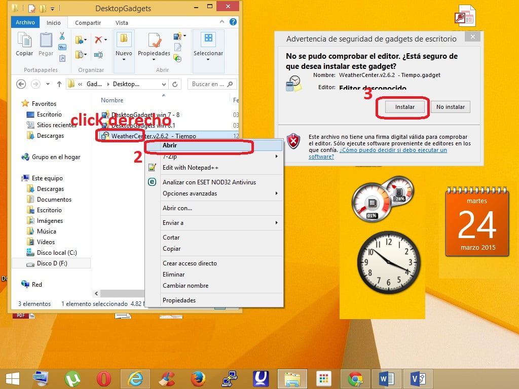 instalar gadget de clima en windows 8