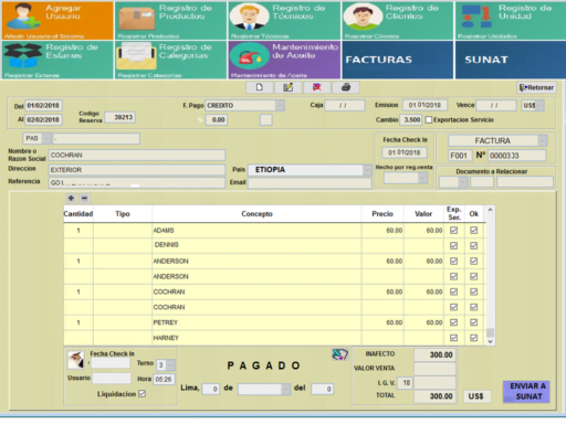 Sistema de facturación electrónica para Hotel